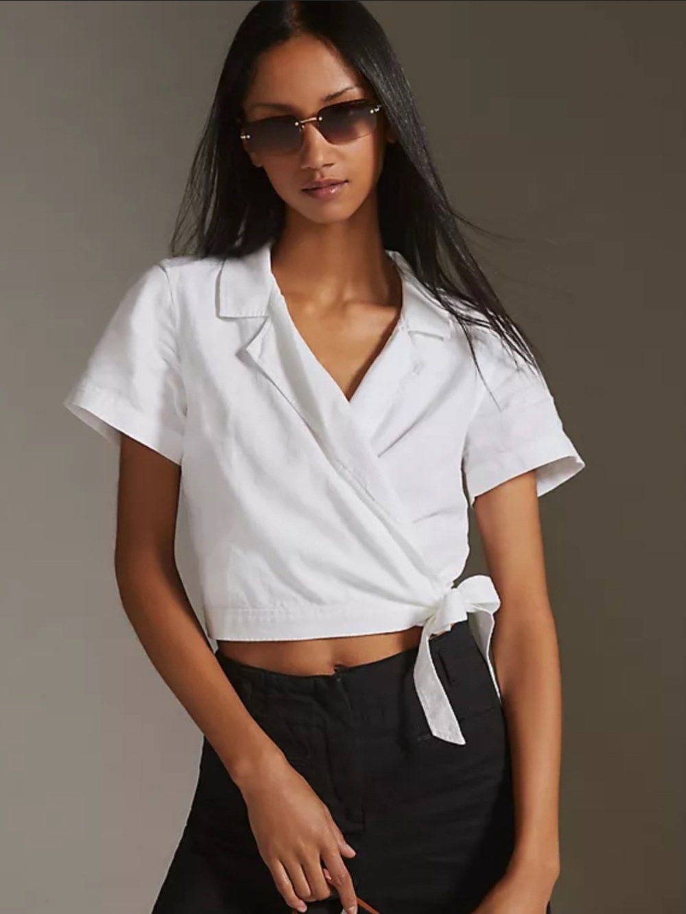 Anthropologie White Tie-Front Crop Top